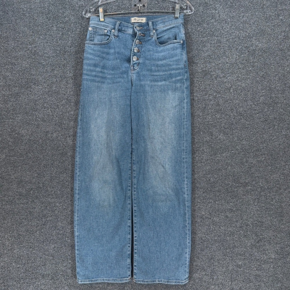 Madewell The Perfect Vintage Wide Leg Jean Women 26 Blue Button Fly Denim Casual